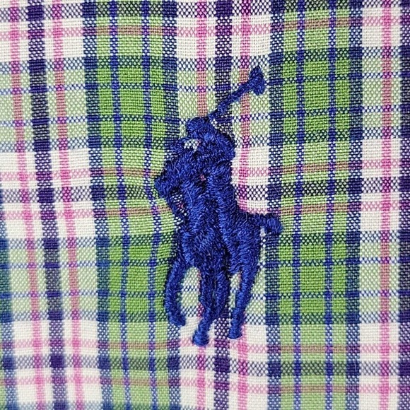 Polo Ralph Lauren Men's Medium Oxford Green Pink Plaid Long Sleeve Button Up - Picture 4 of 8